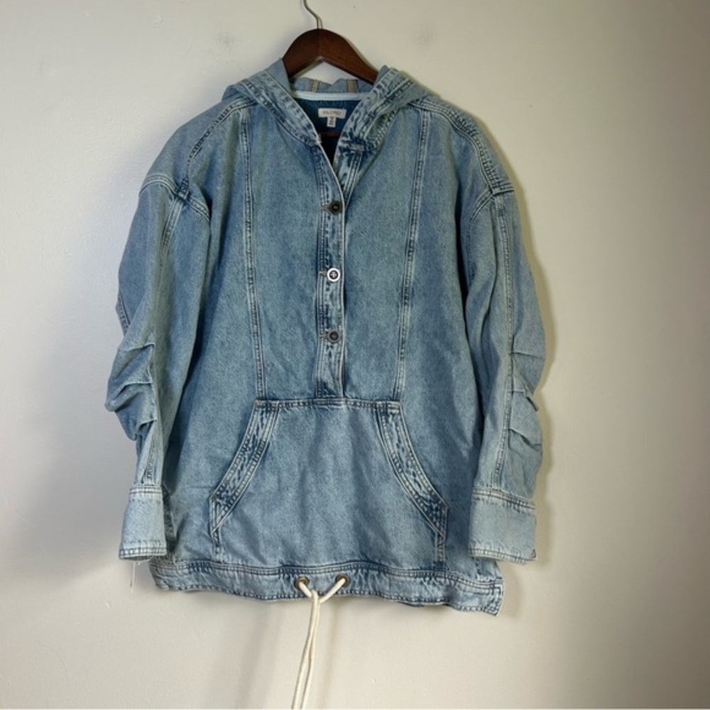 PILCRO Denim Hooded Pullover Jacket Women XXS XS Light Wash Drawstring Pockets